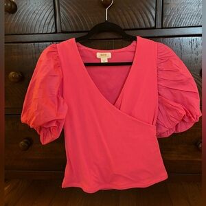 Anthropologie Maeve Pink Blouse with puff sleeves, size Medium